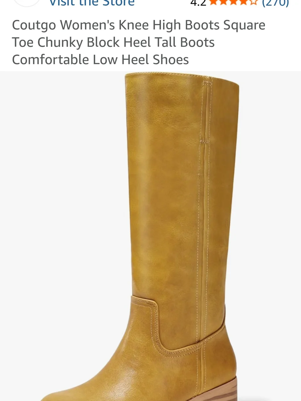 Coutgo Women’s Knee-High Chunky Heel Boots in Tan